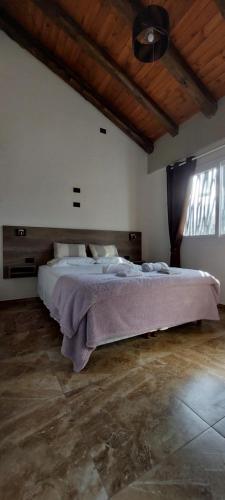 ein Schlafzimmer mit einem großen Bett in einem Zimmer in der Unterkunft Ribera de Cacheuta Lodge in Las Compuertas
