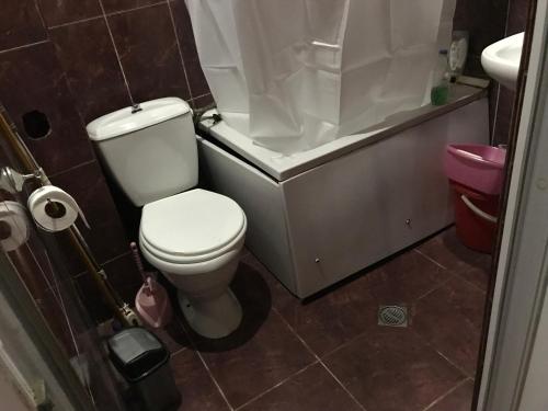 a bathroom with a toilet and a bath tub at T7B hostel in Tbilisi City