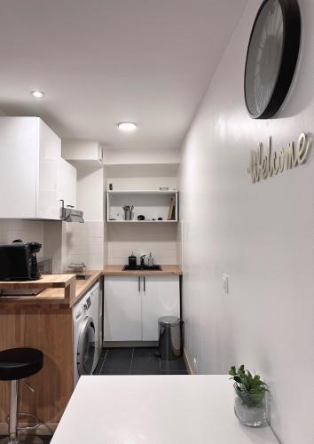 une cuisine avec un évier et un lave-vaisselle dans l'établissement The Bancycar, à Annecy