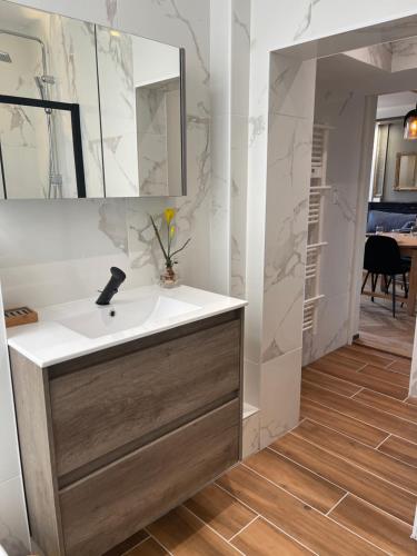 y baño con lavabo y espejo. en Superbe F3 meublé , hyper centre, fibre, idéal Pro, en Montluçon