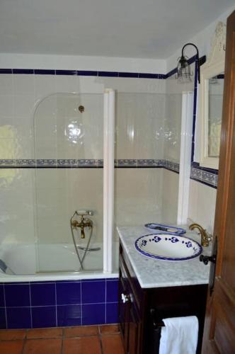 a bathroom with a sink and a shower and a tub at Granja de Cantarinas in Ciudad-Rodrigo
