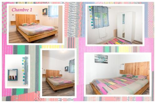 un collage de photos d'une chambre avec un lit dans l'établissement Océan House Le Porge, à Le Porge