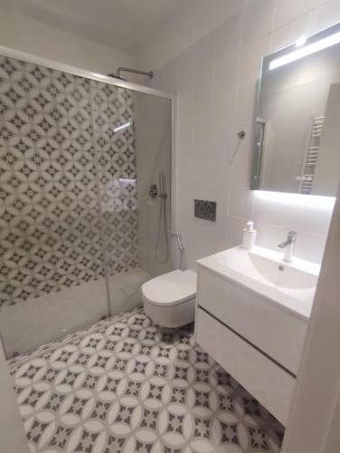 a bathroom with a toilet and a sink and a shower at Braga Center Apartments - São Vicente 78 in Braga
