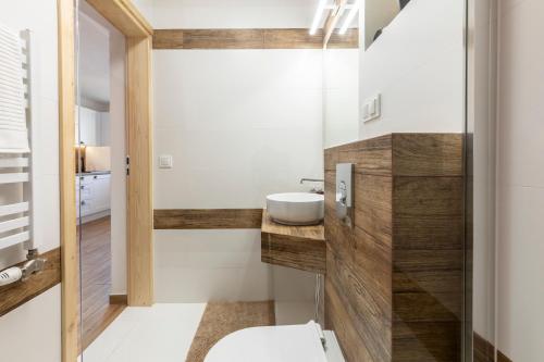 a bathroom with a toilet and a sink at TatryTop Domek Białka in Białka Tatrzańska