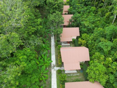 an overhead view of a building in a forest at Zabit Bungalow in Ko Lanta