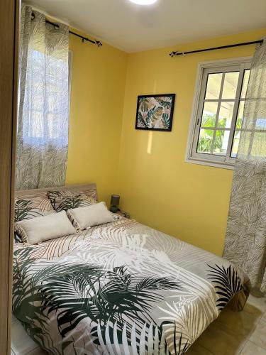 a bedroom with a bed and a window at Résidence Lacolombe in Petit-Canal