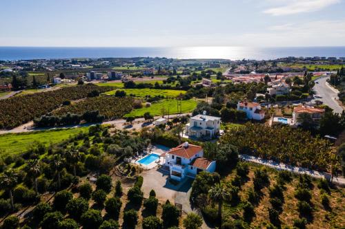 an aerial view of a villa with a pool and trees at Cocoon Ocean Villa Luxury Escape in Peyia