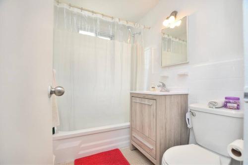 a bathroom with a toilet and a sink and a shower at Coquette 3.5 pour 4 personnes in Montréal