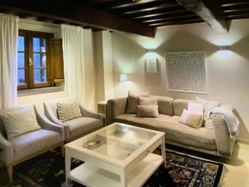 uma sala de estar com dois sofás e uma mesa de centro em Casa Gaia em Vicopisano