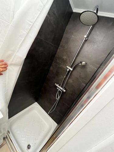 a shower in a bathroom with a sink at Portiragnes Plage PSD04 in Portiragnes