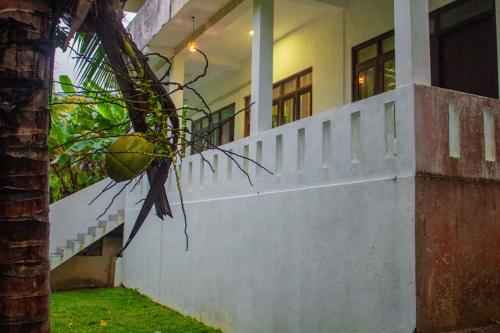 a house with a white wall and a plant at Cliff house in Weligama
