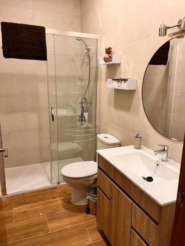 W łazience znajduje się prysznic, toaleta i umywalka. w obiekcie Apartamentos El PELIGRO 3 LA CUEVA w mieście Archidona