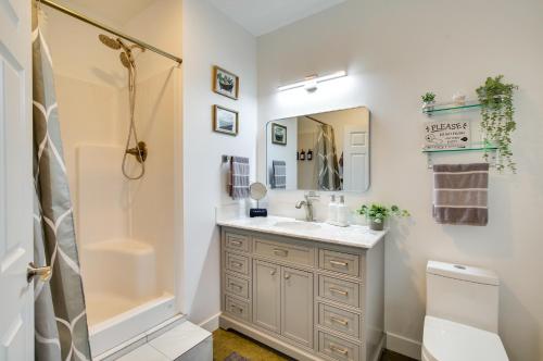 a bathroom with a sink and a shower at Chic and Modern Snohomish Hideaway on a Working Farm in Snohomish