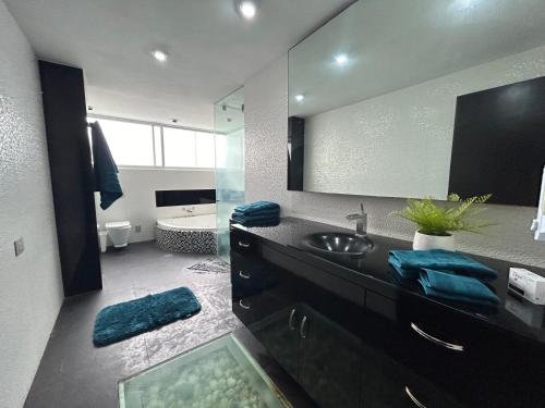 y baño con lavabo, espejo y bañera. en Luxury Apartment Masaryk 4BR, en Ciudad de México