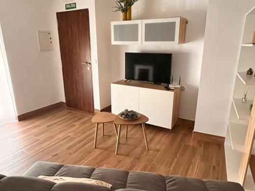 uma sala de estar com um sofá e uma televisão em Apartamentos EL PELIGRO 5 ZAGUAN em Archidona