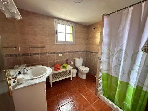 a bathroom with a sink and a toilet and a shower at Casa Fagajesto in Las Palmas de Gran Canaria