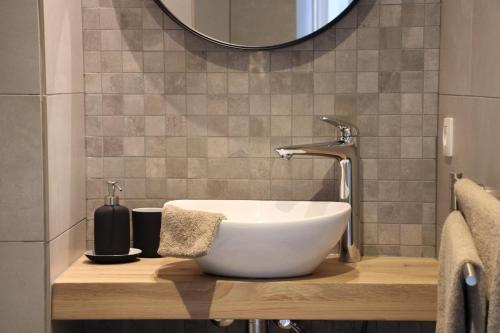 un baño con lavabo y espejo en Antwerp White House, en Amberes