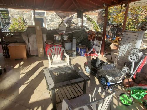 an overhead view of a patio with a table and chairs at Lovely 2 bedroom Apartment with 2 Entrance and Parking in University Heights