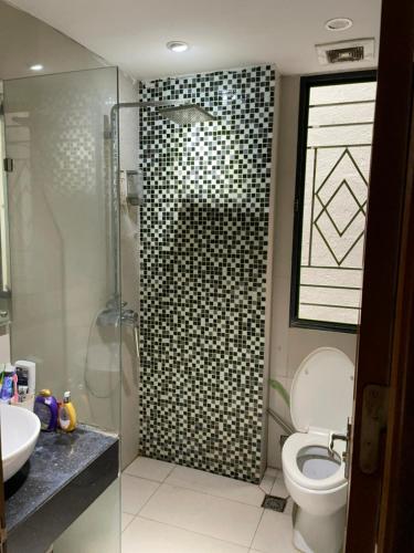 y baño con ducha, aseo y lavamanos. en The Local Hanoi - Uhome, en Hanói