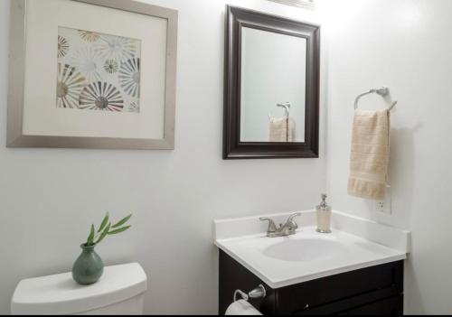 a bathroom with a sink and a mirror at Guest house for group of 8 people in Charlottesville