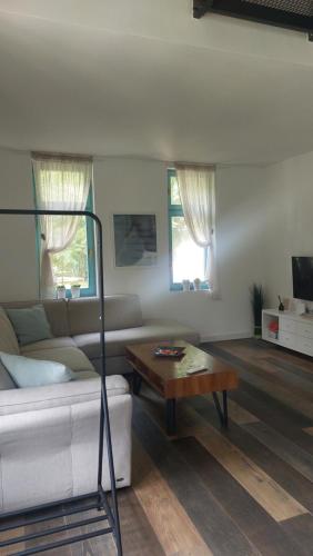 a living room with a couch and a coffee table at Kuca 318 Cenej in Novi Sad