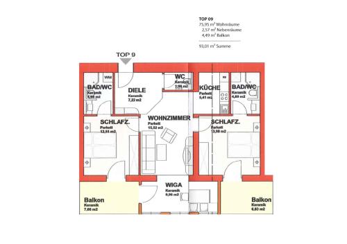 a floor plan of a house at Panorama Spa Lodges DAS.SCHILLER in Bad Gastein