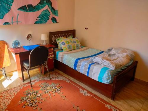 a bedroom with a bed and a desk and a chair at Haidar House a private rooms for men only at shared apartment غرف خاصه للرجال فقط in Alexandria