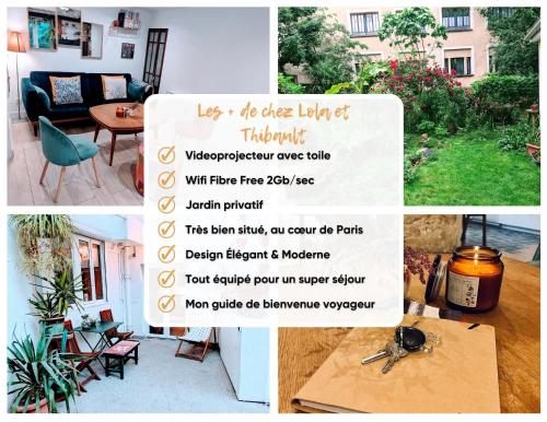 un collage de photos d'une maison avec un panneau dans l'établissement ღ Le Jardin Parisien Calme avec Terrasse et Wifi ღ, à Paris