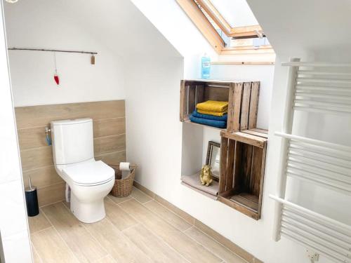 a bathroom with a toilet in a room at Charmant studio paisible in Alençon