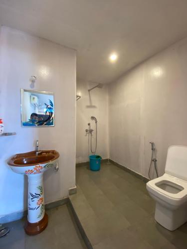 a bathroom with a toilet and a sink at Omkar Beach Bungalow in Agonda