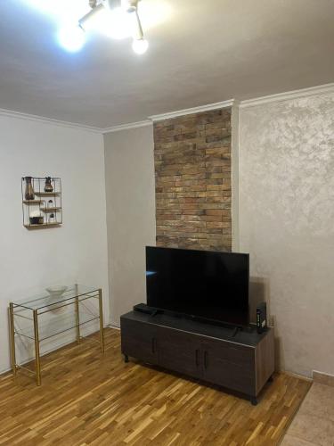 een woonkamer met een flatscreen-tv aan de muur bij Jelena in Novi Sad
