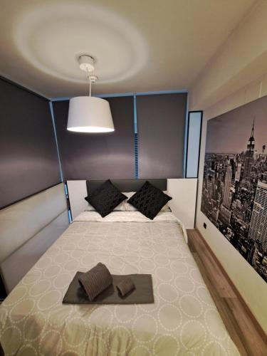 ein Schlafzimmer mit einem Bett mit zwei Kissen darauf in der Unterkunft Moraleja suite 2 in Alcobendas