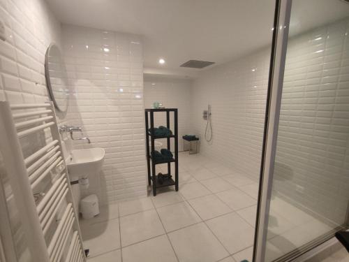 een badkamer met een douche, een toilet en een wastafel bij Chambre Secret Room, Riad 3 Couple only au village naturiste in Cap d'Agde