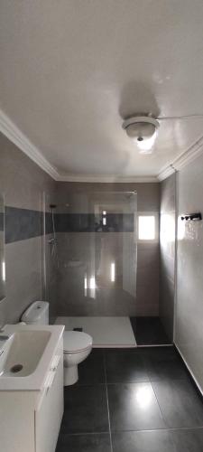La salle de bains est pourvue de toilettes, d'un lavabo et d'une douche. dans l'établissement Cal Cascat, à Camarasa