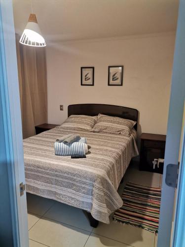 - une chambre avec un lit et un oreiller dans l'établissement Apartamento Céntrico 1D-1B, à Antofagasta