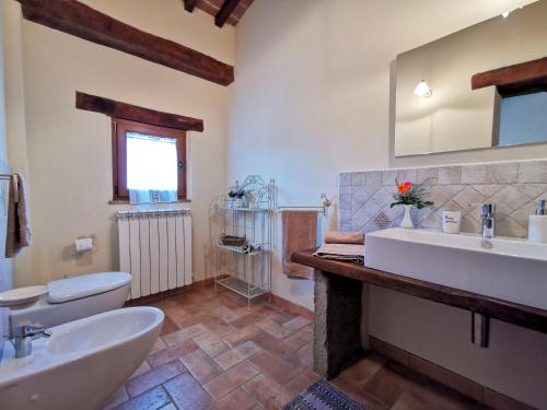 bagno con lavandino bianco e servizi igienici di Villa Val di Luce - Homelike Villas a Umbertide