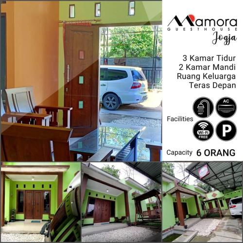 un collage d'images d'une maison avec une voiture dans l'établissement Mamora Guest House, à Kalasan