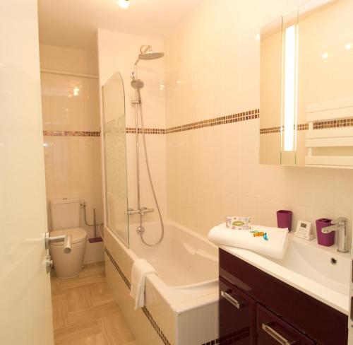une salle de bain avec une douche, un lavabo et des toilettes dans l'établissement GRAY 2a7, à Cannes