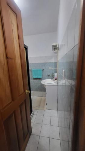 a bathroom with a sink and a shower at DON CARLOS PLACE 2nd UNIT in Alajuela