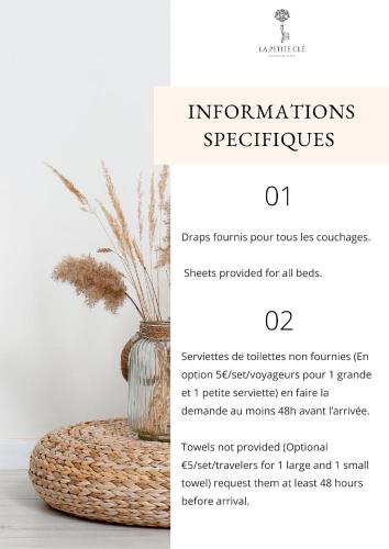 une page d'un flyer avec un vase sur une table dans l'établissement La Petite Échappée - Proche mer, à La Genilliere
