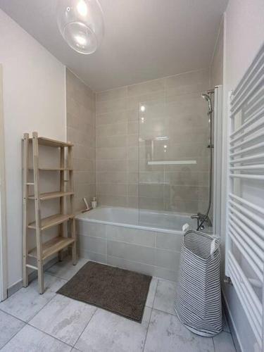 une salle de bain avec baignoire et douche en verre dans l'établissement Magnifique appartement T4, à Bordeaux