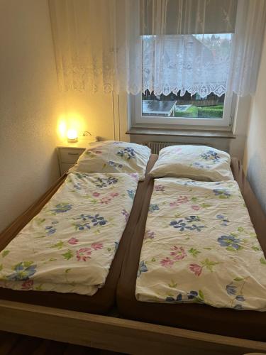 two beds in a bedroom with a window at Apartment Johanna in Braunlage