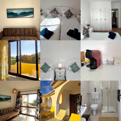 un collage de photos d'une chambre d'hôtel dans l'établissement Lovely 2-bedroom in Carvoeiro free parking, à Poço Partido