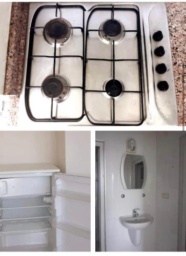 a stove with four burners and a sink in a bathroom at Cozy Flat W/ Mountain View [Monthly Discount] in Antalya