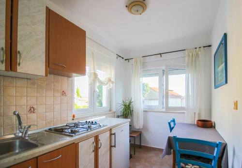 una cucina con lavandino e piano di lavoro di Apartments Mirta a Rovigno (Rovinj)
