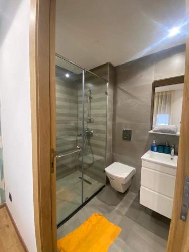 a bathroom with a shower and a toilet and a sink at Maarif Casablanca in Casablanca