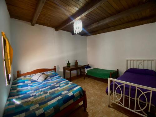 1 dormitorio con 1 cama y 1 mesa en una habitación en Gran Casa Hostel&Camping en Tilcara