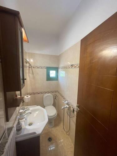 a bathroom with a white toilet and a sink at La nymphe Aegina in Áyioi Asómatoi