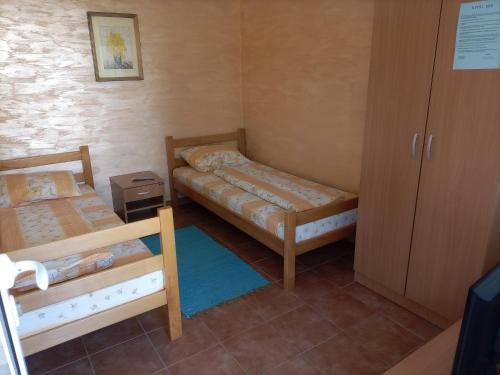 a small room with two beds and a cabinet at Banja Gornja Trepca-smestaj Grof in Gornja Trepča