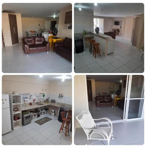 4 fotos de una cocina y una sala de estar en Golden Dunes 231B en Extremóz